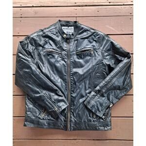 Y2K Surplus Black Imitation Leather Jacket Military Stiched Youth Size XL